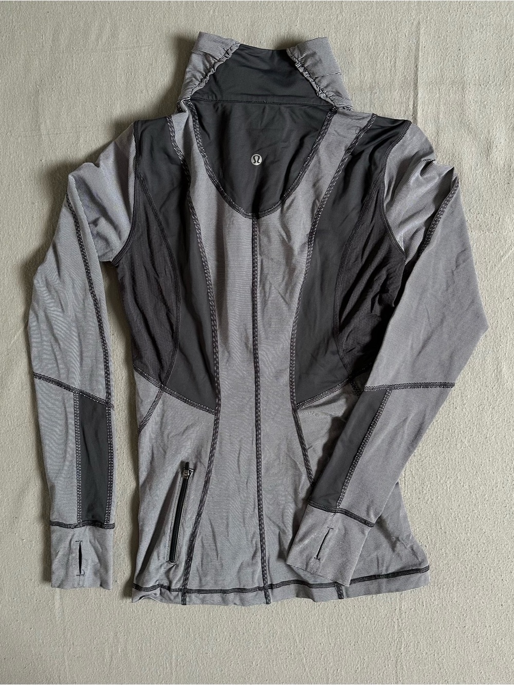 Lululemon Define Jacket Gray Striped Half Zip Thumbhole Yoga Running Athletic 6 - Picture 3 of 5